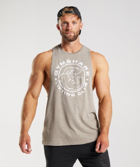 Men's Gymshark Legacy Drop Arm Tanks Grey | CA 07ND83